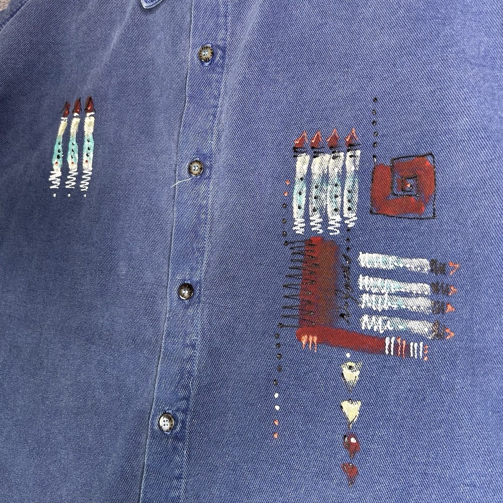 Vintage Arizona Jones Denim Button Up Shirt Size S/M Oversized Art To Wear - Picture 4 of 8